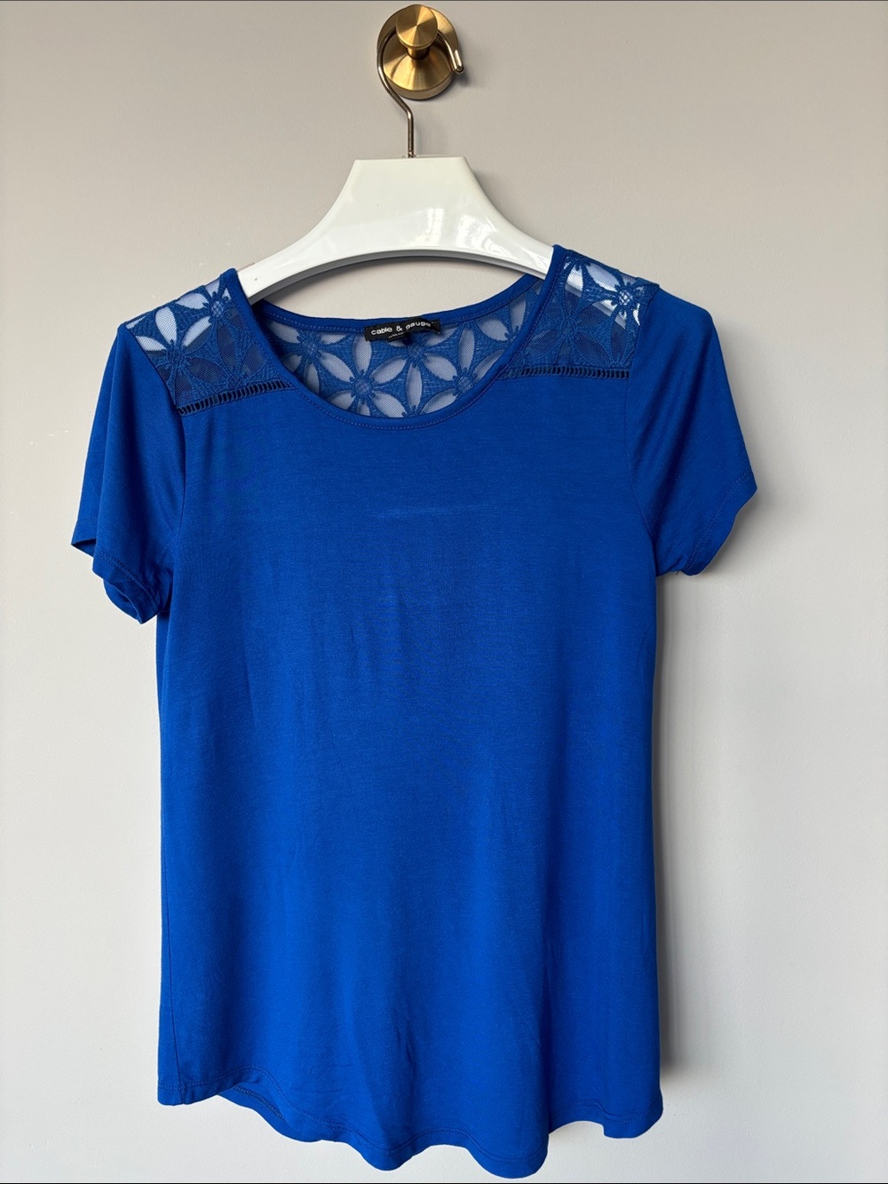 Cable & Gauge Royal Blue Short Sleeve Lace-Yoke Tee